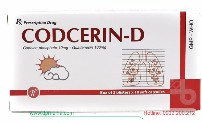 CODCERIN-D (Codein Photphas 10mg, Guaifenesin 100mg) Hộp 2 vỉ x 10 viên