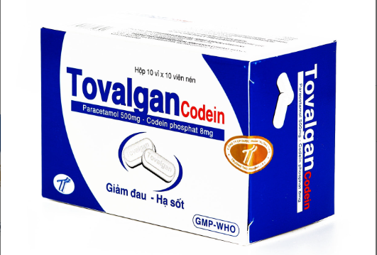 TOVALGAN CODEIN (Paracetamol 500mg + Codein phosphat 8mg) Hộp 10 vỉ x 10 viên