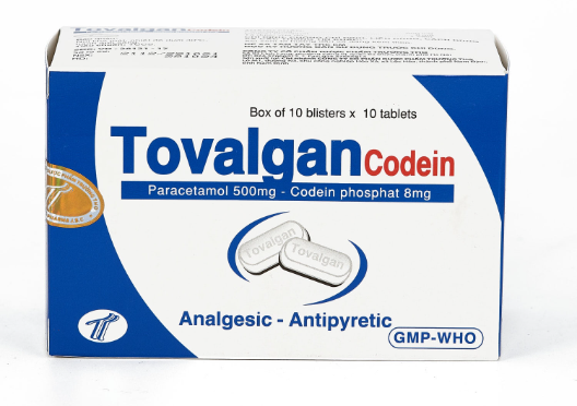 TOVALGAN CODEIN (Paracetamol 500mg + Codein phosphat 8mg) Hộp 10 vỉ x 10 viên