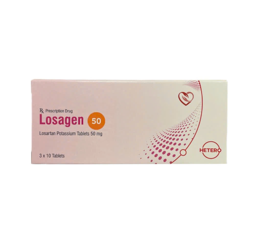 LOSAGEN 50 (Losartan kali 50mg) Hộp 3 vỉ x 10 viên