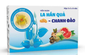 KẸO NGẬM LA HÁN QUẢ - CHANH ĐÀO (La hán quả 300mg, chanh đào 100mg, lá thường xuân 70mg, mật ong 60mg, menthol 2mg, tinh dầu tràm 2mg, tinh dầu húng chanh 1mg) Hộp 03 vỉ x 08 viên