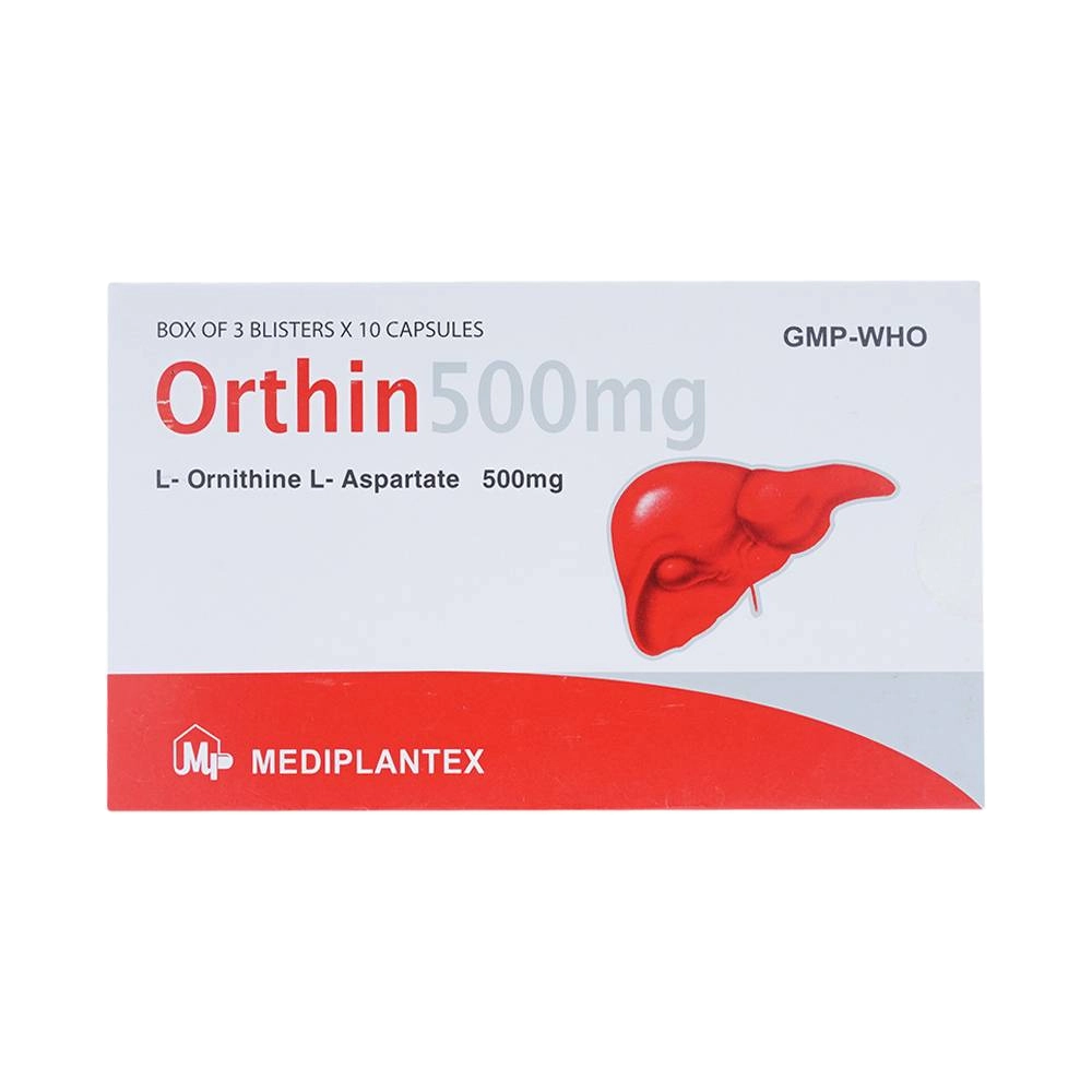 Orthin 500 (L-Ornithin L-Aspartat 500mg) Hộp 3 vỉ x 10 viên